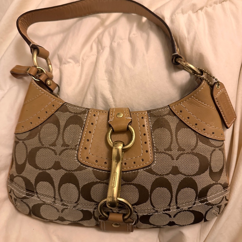 Coach Brown and Tan Demi Handbag with Signature Logo